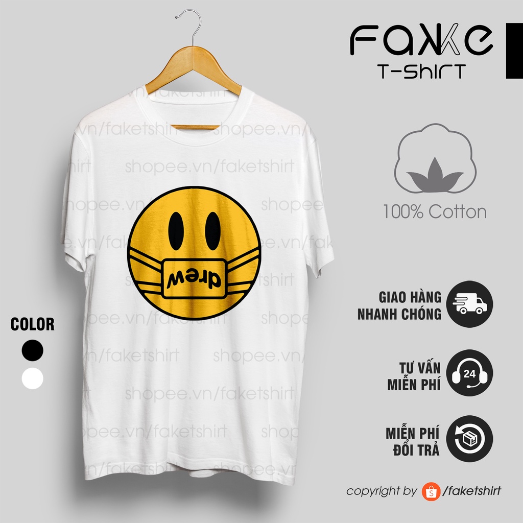 JrTE /Áo thun Unisex DREW Mask Oversized 100% Cotton  ngắn ta00