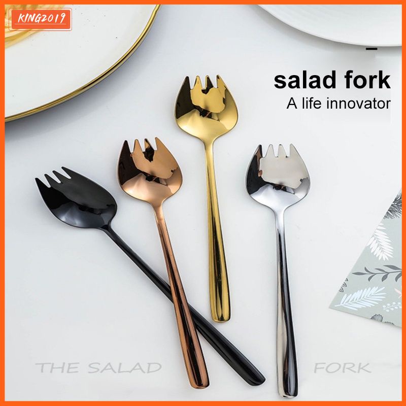 304 Salad Inox Giỏ Cắm Muỗng Nĩa Tích Hợp Trái Cây Thìa Ăn Liền Muỗng Nĩa Thìa Tráng Miệng Trái Cây Nĩa