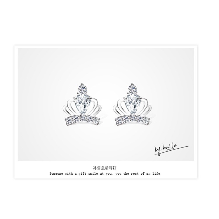 Khuyên Tai Bạc Hình Vương Miện Phong Cách Hàn Quốc Xinh Xắn Dành Cho Nữ