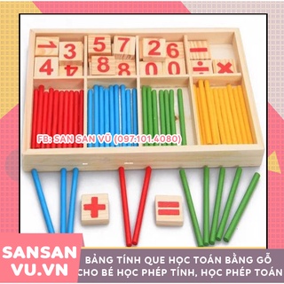 Hộp que tính học toán bằng gỗ - bảng tính que học toán cho bé học phép tính