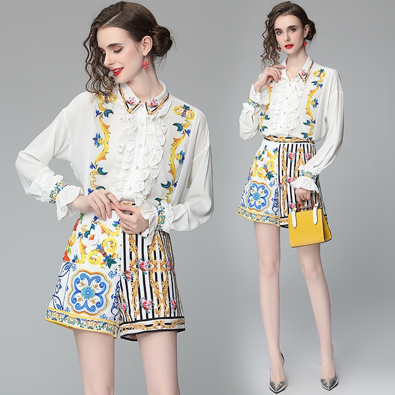 Set Áo Thun Ngắn Tay + Quần Dài In Họa Tiết Thời Trang Cho Nữ