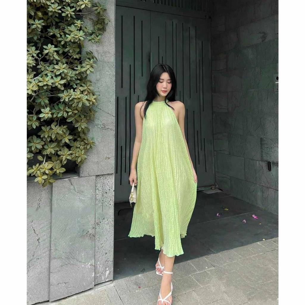 Váy Maxi Chất Đũi Cổ Yếm Màu Xanh Hồng Vàng Trắng Dáng Suông Siêu Xinh Đầm Đi Biển Mặc Nhà Dự Tiệc D0