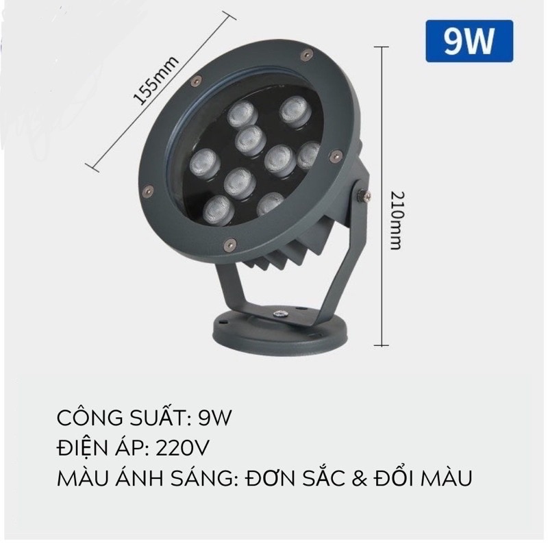 Đèn LED cắm cỏ sân vườn 9W chuyên dùng trang trí chiếu cây cảnh, tiểu cảnh ngoài trời