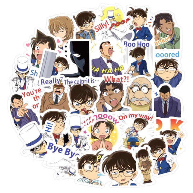 Sticker anime conan 30 cái ép lụa , sticker conan 30 cái khác nhau có đề can bóc dán