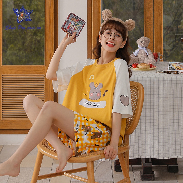 [Hàng sẵn] Bộ mặc nhà cotton quần đùi áo ngắn tay - cá tính, trẻ trung, phong cách Hàn Quốc mã A23-A33 Shop Pro