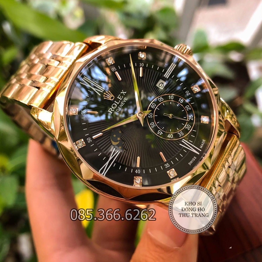 Đồng hồ nam Rolex cơ Automatic máy Nhật mẫu 3 kim viền cắt vát kim cương size 40-41mm