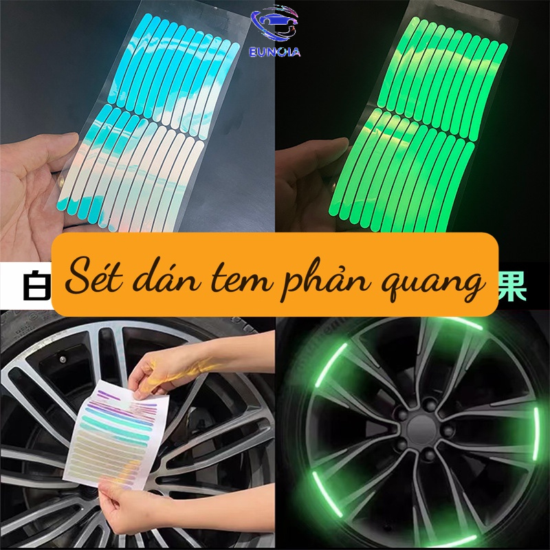 Set 20 Miếng Dán Phản Quang 7 màu Trang Trí Viền Bánh Xe ô tô , xe máy , xe đạp , mũ nón bảo hiểm thời trang cá tính