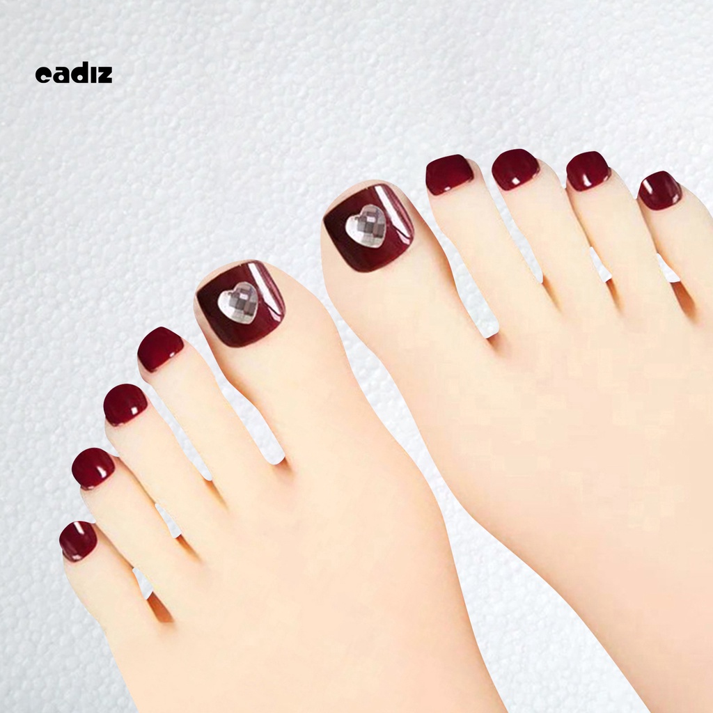 [Hàng mới về] Hộp 24 móng chân giả màu đỏ rượu sáng bóng lâu trôi bằng ABS