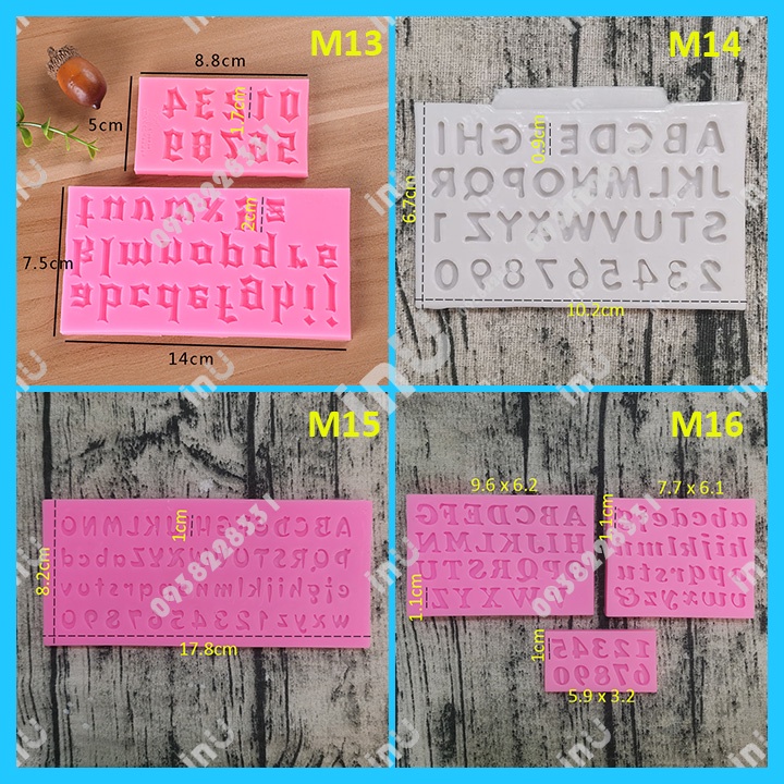 Khuôn silicon chữ cái chữ số làm socola, rau câu, fondand trang trí bánh BSI