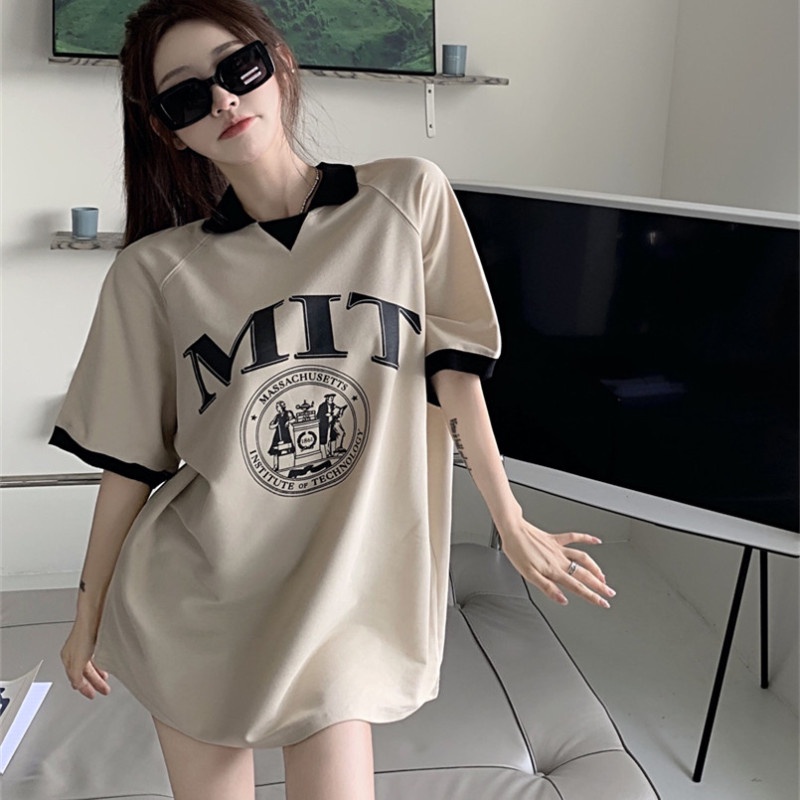 Áo Thun polo Tay Ngắn Dáng Rộng In Chữ Thời Trang Cho Nữ