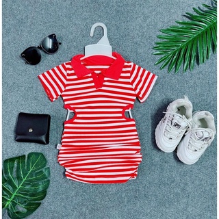 Đầm body sọc đen đỏ 2 màu cho bé