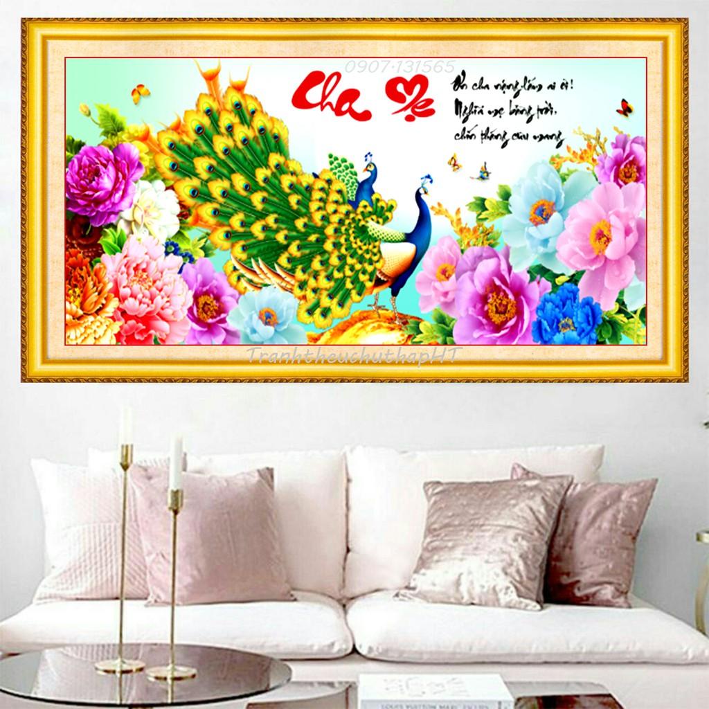 Tranh thêu cha mẹ KT:88x43cm,tranh chưa thêu.Tặng kéo và xỏ chỉ.