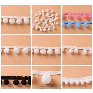 Ren trắng Pom pom/ Ren trắng kiểu tròn may rèm trang trí/ Ren trắng pom pom may vá/ Ren trắng pom pom làm đồ handmade