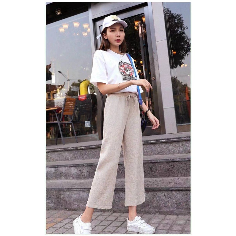 Quần Ống Rộng Thắt Dây Bằng Lụa Phong Cách Hàn Quốc Thời Trang Cho Nữ