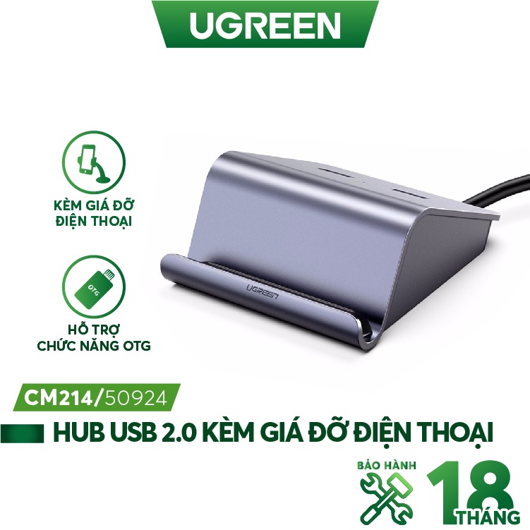 Giá đỡ điện thoại kèm Hub USB 2.0 2 cổng hỗ trợ OTG, Bluetooth 4.0 UGREEN CM214 50924