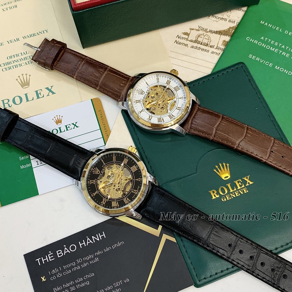 Đồng hồ nam Rolex mặt tròn máy cơ automatic dây da cao cấp DH516 Shop404