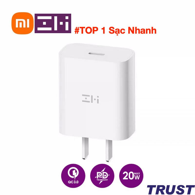 Củ sạc nhanh Xiaomi ZMI HA716 PD 20W Cổng USB-C Type C có MFi cao cấp chính hãng- Màu Trắng