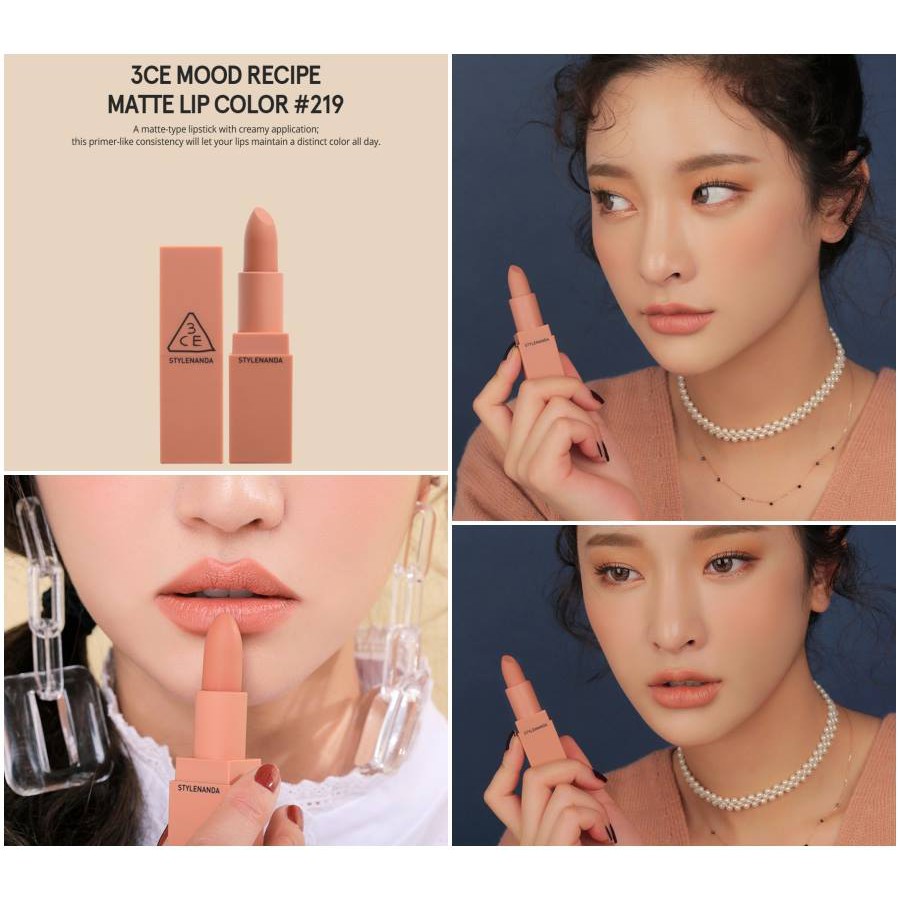 Son thỏi lì 3CE Mood Recipe Matte Lip Color #219 Brilliant - Màu cam nude