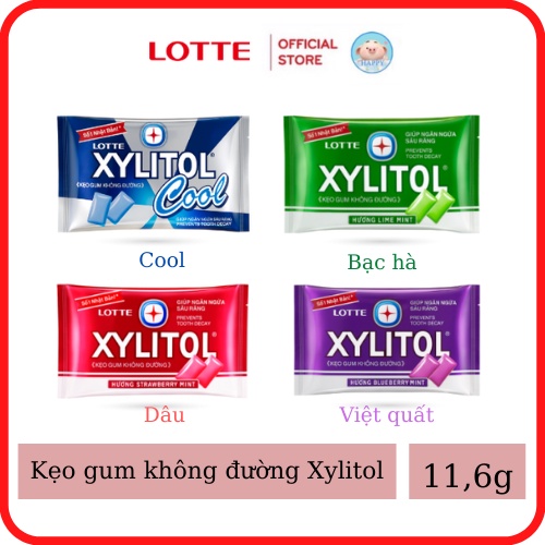 Kẹo gum không đường Lotte Xylitol vị Việt quất/Bạc hà/Dâu/ Cool cực the mát vĩ 11.6g