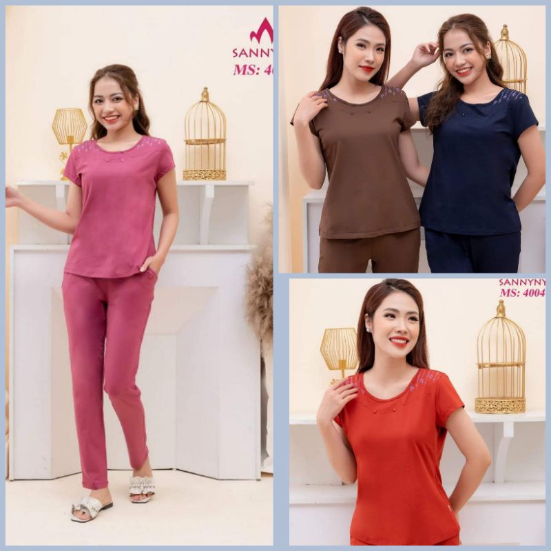 Đồ bộ mặc nhà cotton áo cộc quần dài Sannyny code 4004 mẫu hè 2022