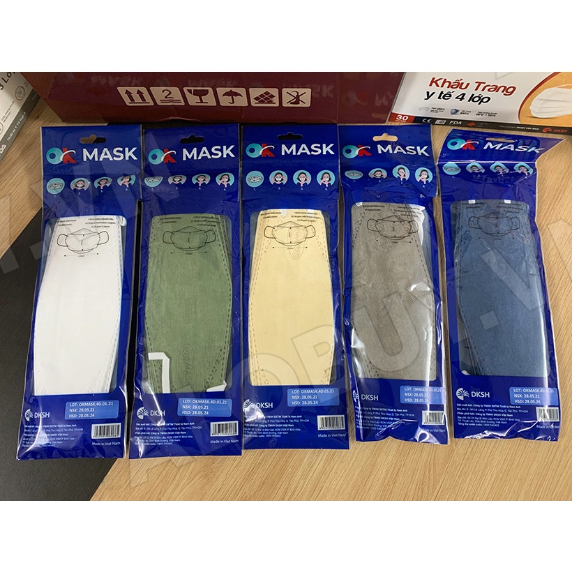 Khẩu trang Y tế cao cấp 4D OK Mask kiểu dáng KF94 Hàn Quốc dễ thở, Khẩu trang kháng khuẩn không dính son lên khẩu trang