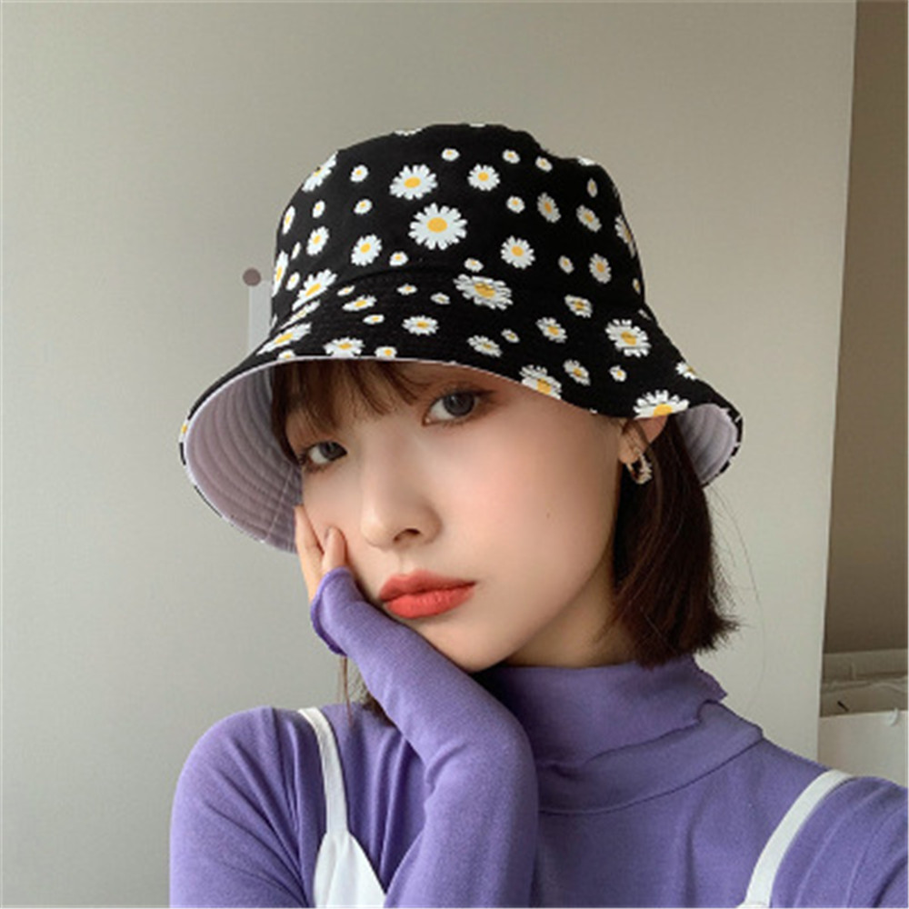 🎉ONLY🎉 Fashion Double-Sided Bucket Hat Women Men Sun Hat Daisies Fisherman Cap Outdoor Sunscreen Summer Casual Cotton Foldable