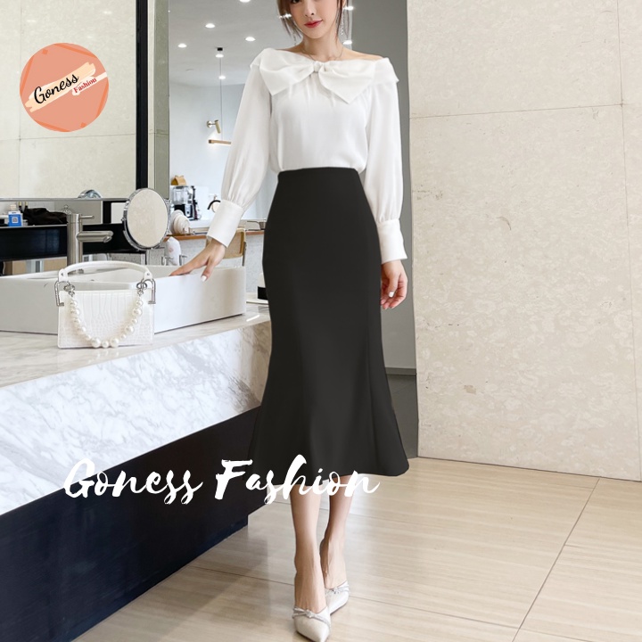 Chân váy dài Goness cạp cao màu đen đẹp thiết kế đuôi cá chất thun tăm co giãn công sở ôm body thời trang Hàn Quốc