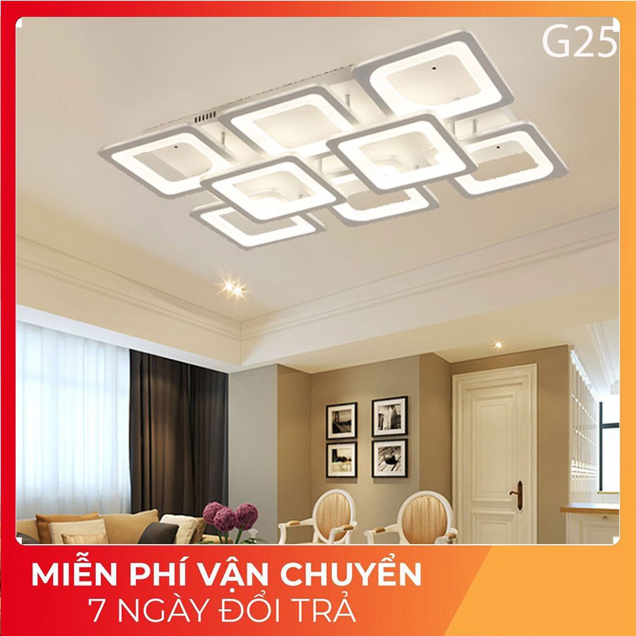 ĐÈN led ốp trần , đèn trang trí phòng khách G25 8 cánh vuông hiện đại 3 chế độ sáng kèm điều khiển  từ xa