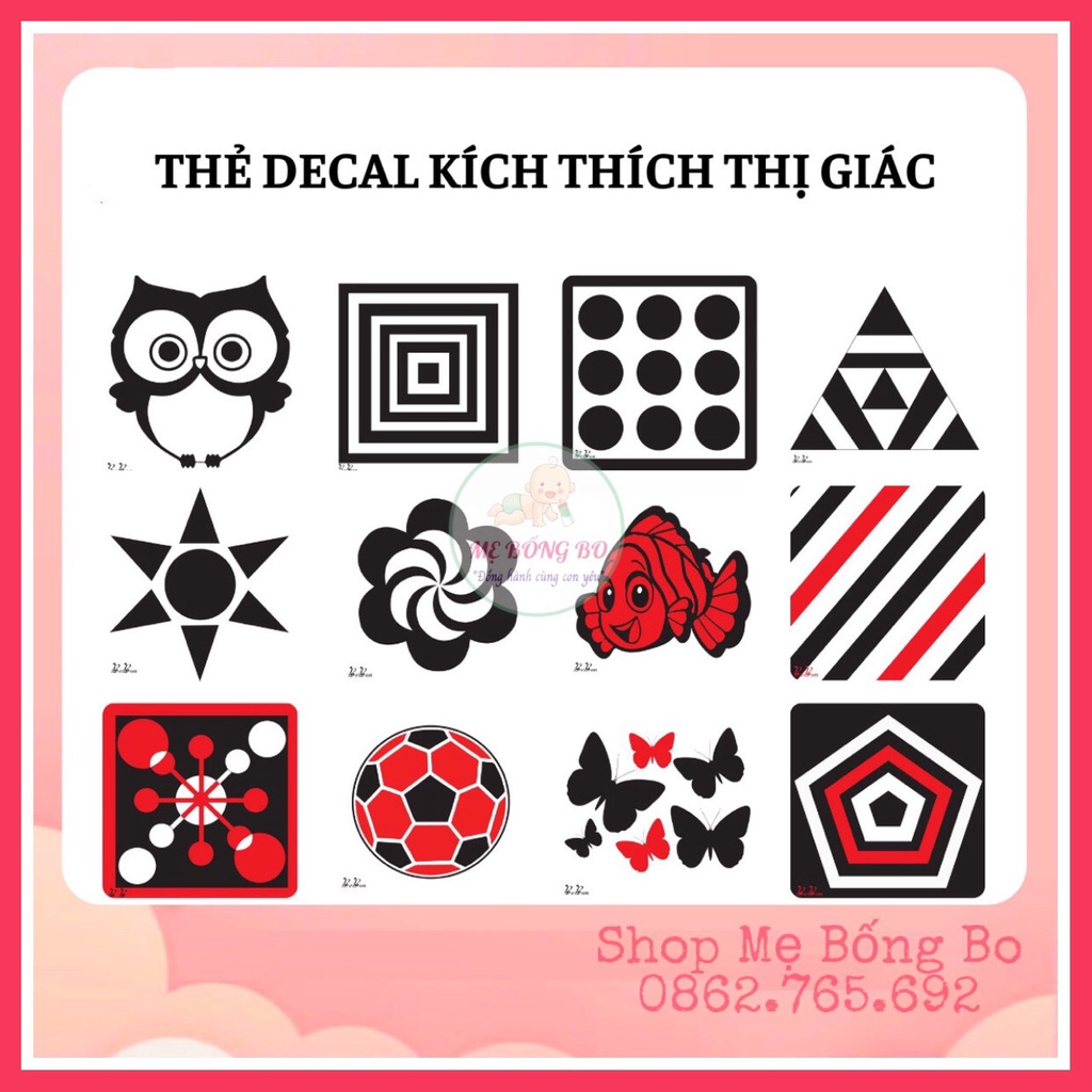 {Hàng đẹp} Bộ 6 thẻ decal dán tường kích thích thị giác cho bé sơ sinh