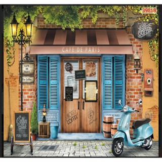 tranh dán quán cafe trà sữa 3D dán tường in Vải Lụa