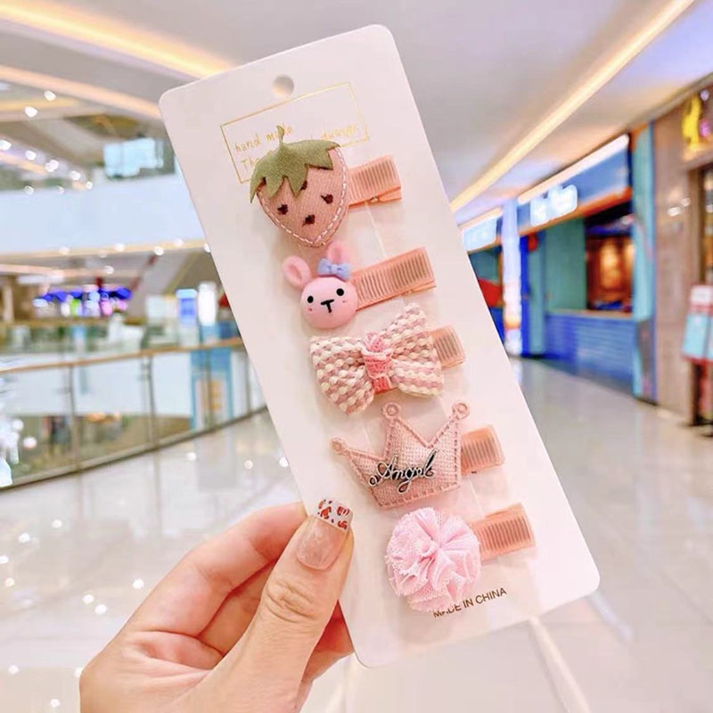 Set 5 Kẹp Tóc Chống Trượt Họa Tiết Trái Cây Hoạt Hình Dễ Thương Cho Bé Gái