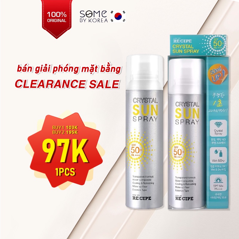 Xịt chống nắng Hàn Quốc [ RECIPE CRYSTAL SUN SPRAY SPF 50 + PA+++ ] 150ml