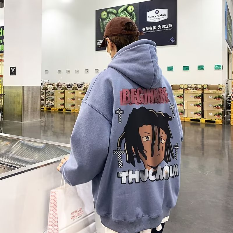 Áo Hoodie Dáng Rộng Tay Dài In Hình Hoạt Hình Rock Boy Mùa Thu Cá Tính Thời Trang Cho Nam Và Nữ