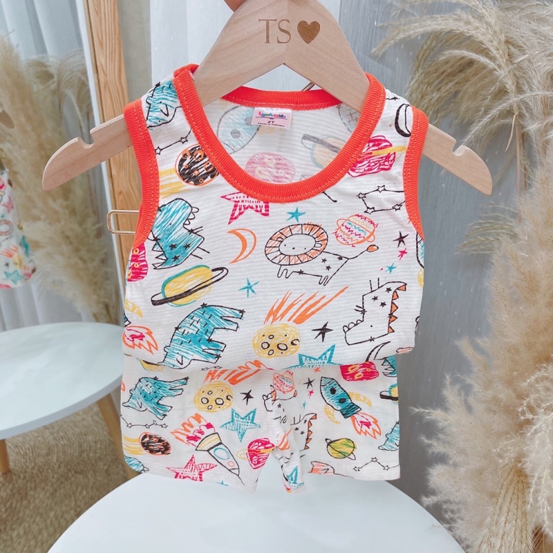 Bộ cotton ba lỗ tăm tre giấy bé trai, bé gái