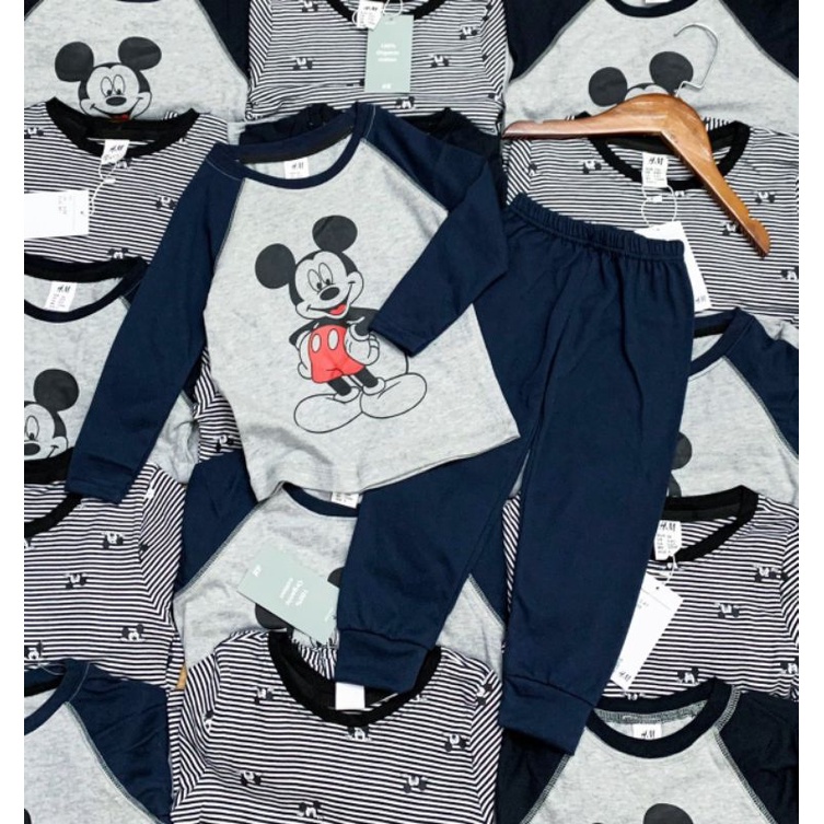 Set 2 bộ cotton mickey kẻ ngang cho bé dư xịn