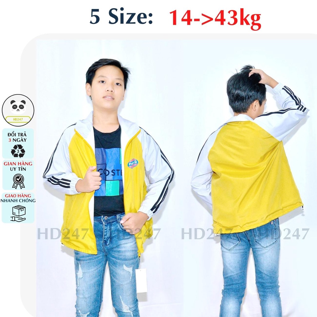 Áo khoác bé trai size đại phối màu dù 2 lớp cổ bẻ in hình cá tính HD247 0326 TV