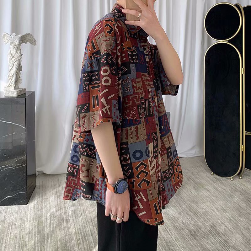 Áo Sơ Mi Nam Ngắn Tay Dáng Rộng In Hoa Kiểu Hàn Quốc Trẻ Trung fashion bigsize Áo sơ mi Áo Mùa Hè Nam