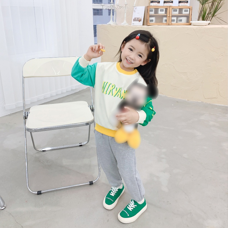Bộ Đồ Thể Thao Hai Mảnh Áo Sweater Tay Dài In Hình Mặt Cười Màu Sắc Thời Trang Hàn Quốc Dành Cho Bé Gái