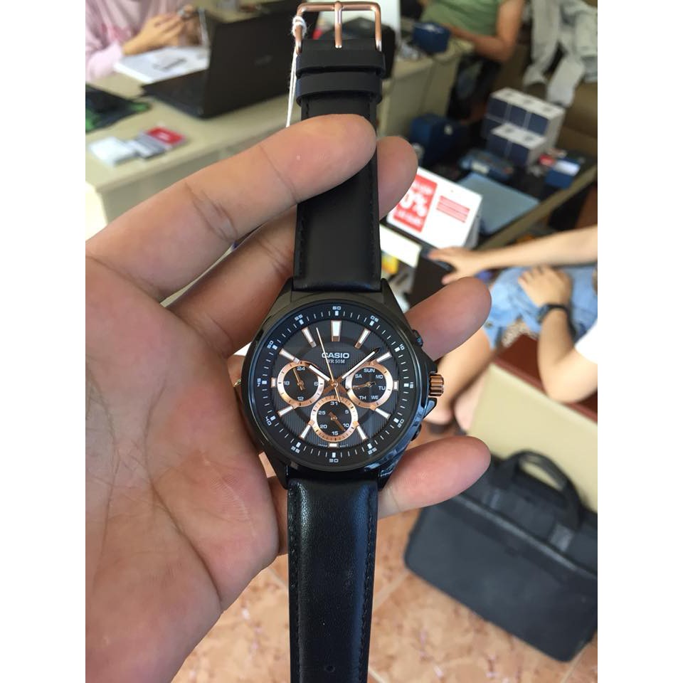 Đồng hồ nam Casio MTP-E303BL-1A2VDF Dây Da Màu Đen - Mặt 6 Kim Cá Tính