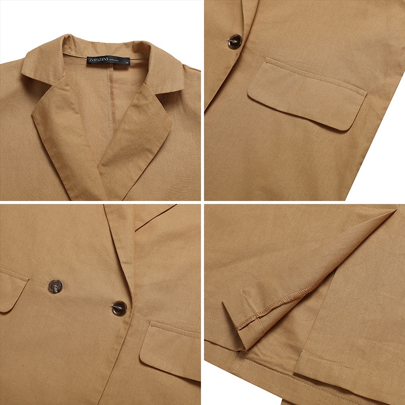 Bộ áo sơ mi ngắn tay cổ bẻ + quần short lưng thun ống rộng ZANZEA thời trang cho nữ