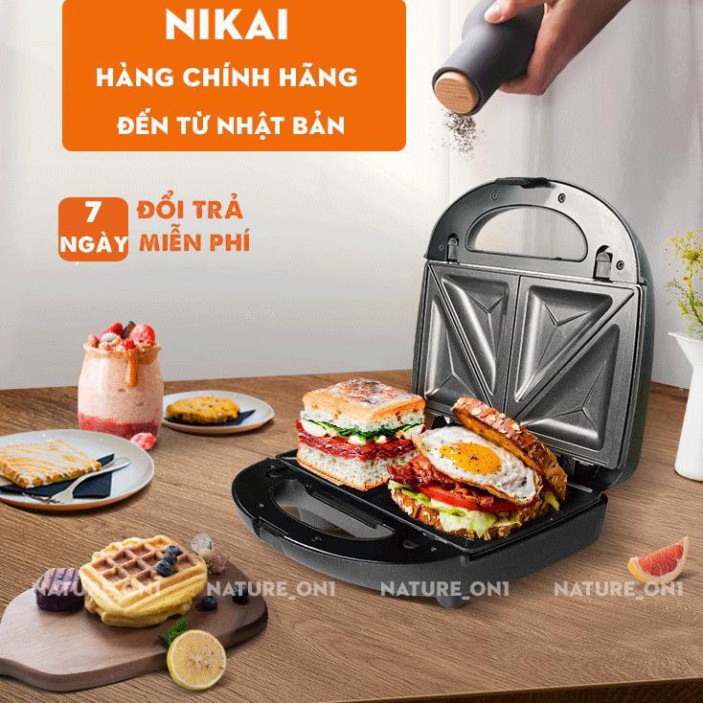 Máy Nướng Bánh Mì Sanwich NIKAI Nhanh Chóng, Thiết Kế An Toàn Tiện Dụng - Máy Ép Bánh Mì 2 ngăn