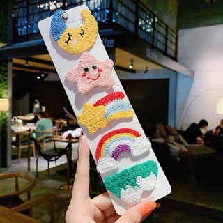 Kẹp tóc len đan tay mùa đông trăng sao cầu vồng handmade