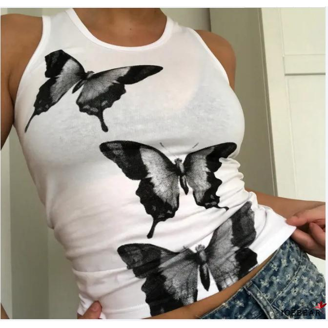 Áo Không Tay Cổ Tròn In Hình Bướm Thời Trang Mùa Hè Cho Nữ | BigBuy360 - bigbuy360.vn