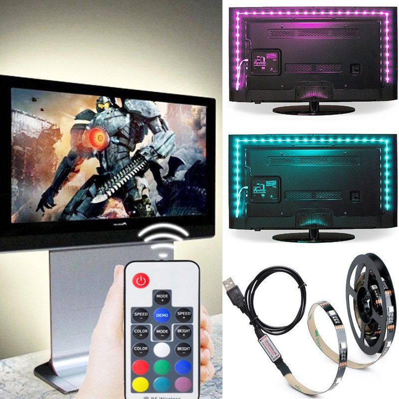 Đây đèn LED 5V 5050 30SMD / M RGB sau TV + đầu cắm USB 17 nút bấm