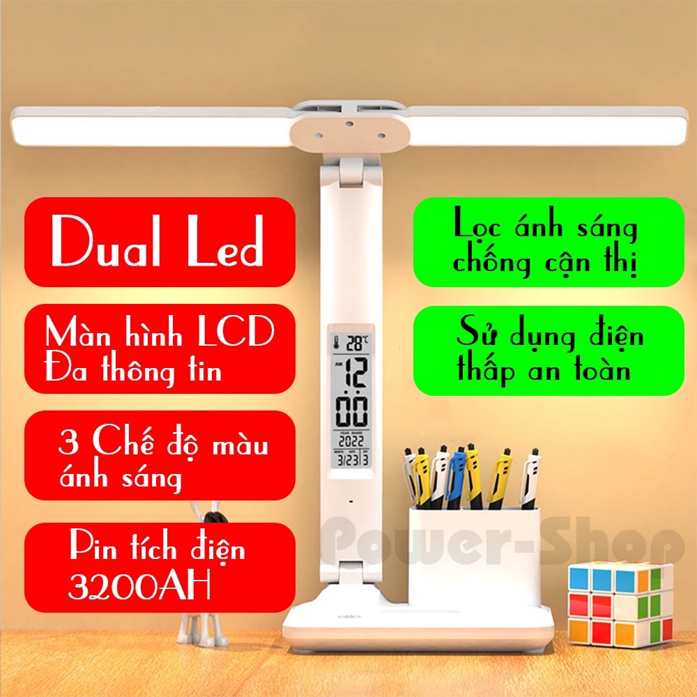 Đèn Ngủ Để Bàn 2 Đầu usb 180 Độ Tiện Dụng° Đèn Bàn 3 Màu Trong 1 Bảo Vệ Mắt Có Thể Sạc Lại