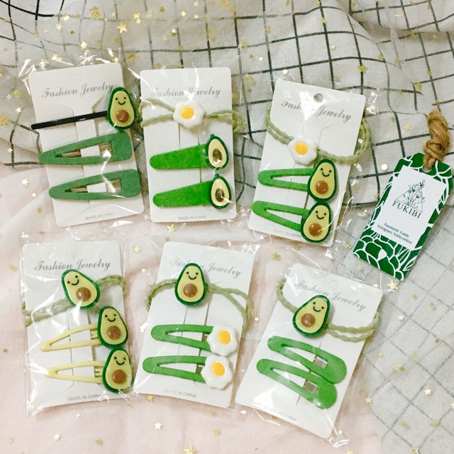 SET CỘT TÓC - KẸP TÓC QUẢ BƠ 3 MÓN ẢNH THẬT