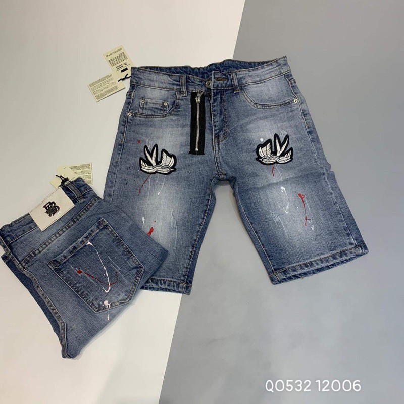 [Rẻ vô địch]💥Quần short Jean nam - quần bò ngố nam khoá lệch thêu vương miện cực sang (nhiều mẫu)