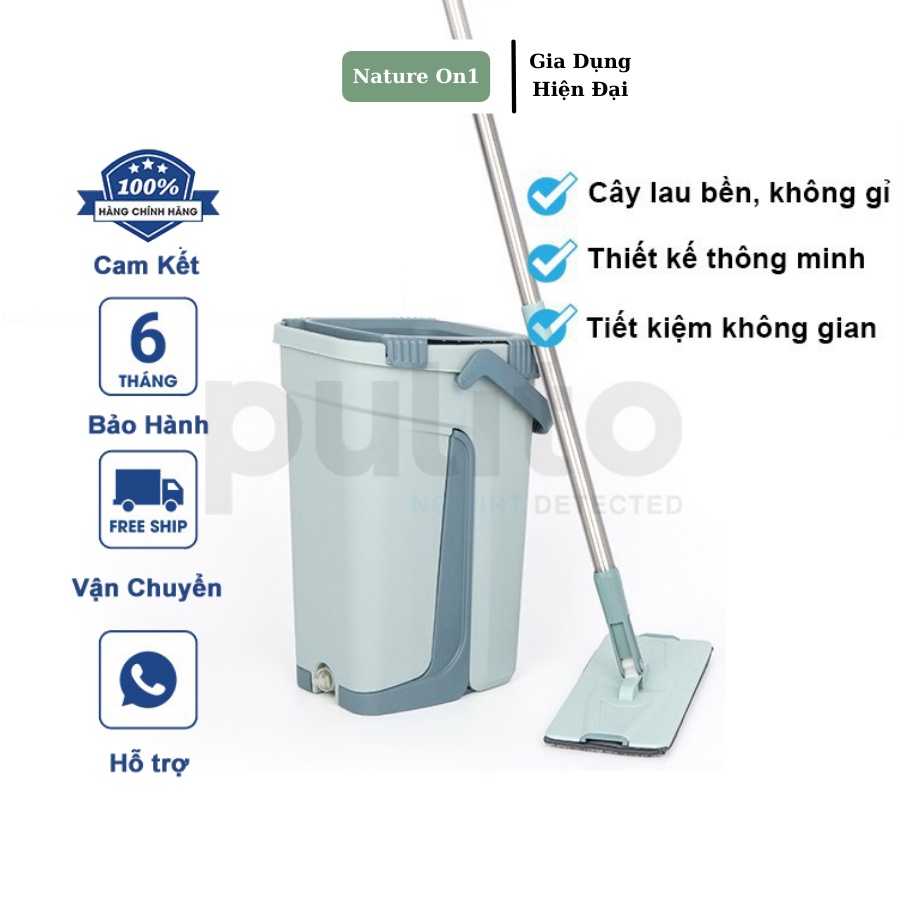 Bộ Lau Nhà Xoay 360 Độ Cao Cấp Chính Hãng, Hai Bông - Mâm Hình Chữ Nhật Thiết Kế Hai Ngăn Giặt Siêu Sạch