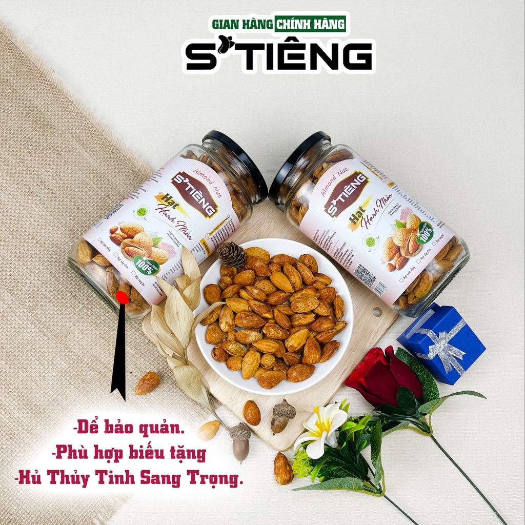 500Gr Hạt Hạnh Nhân Mỹ Còn Vỏ Rang Bơ STIENG Hủ Thủy Tinh