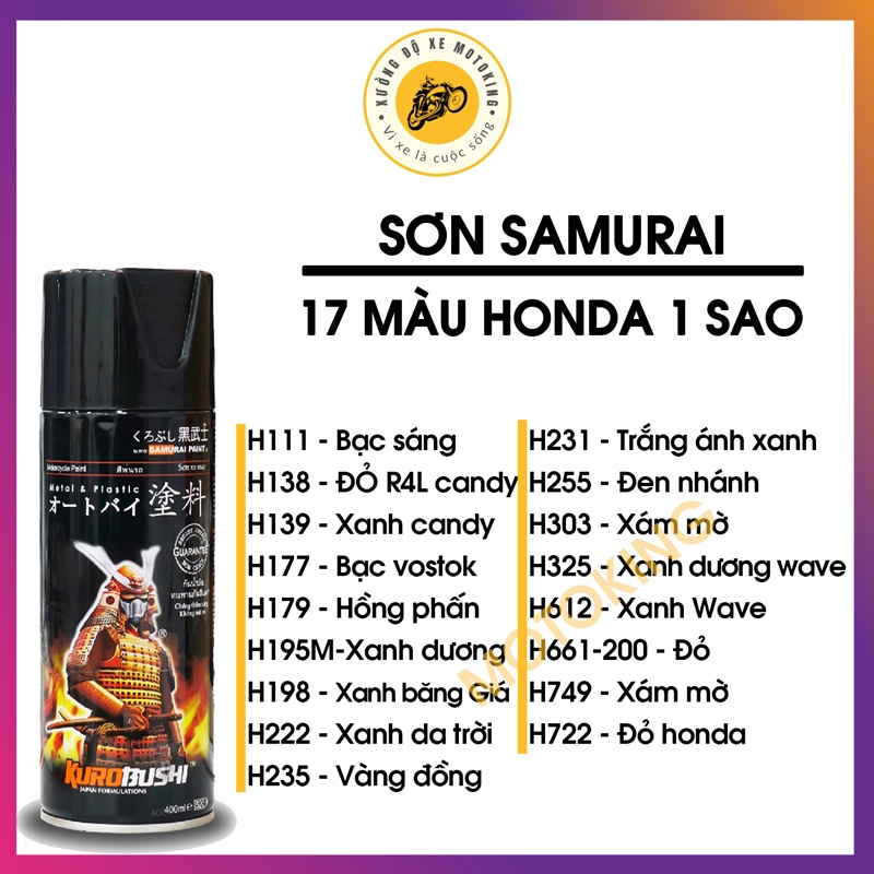 Sơn samurai màu honda tùy chọn full 17 màu zin một sao - sơn xịt cao cấp dành cho xe máy
